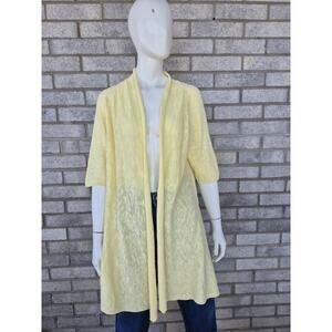 Eileen Fisher Linen Cardigan Womens L Yellow Open Front Lightweight Kimono